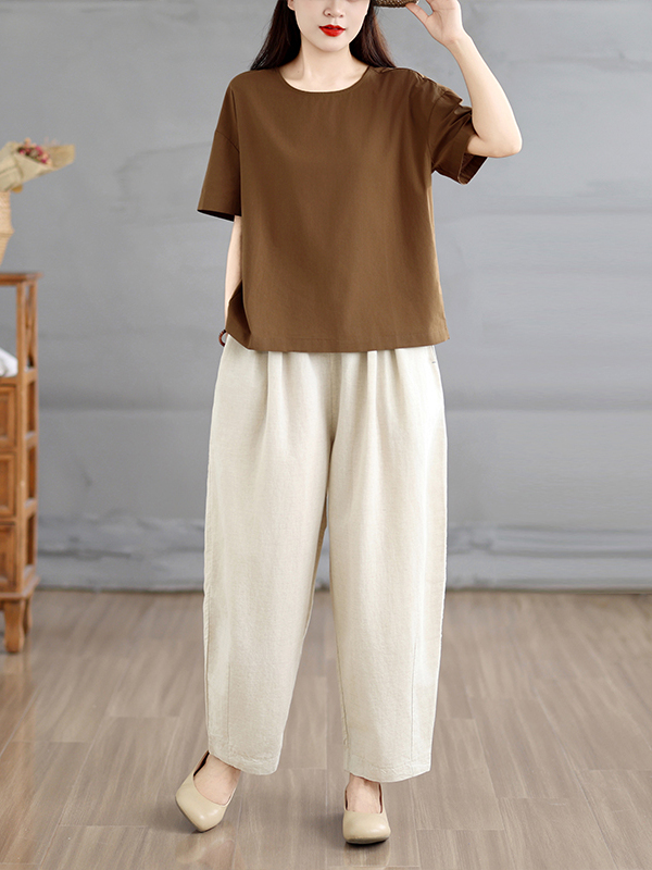 Linen Pant Wide - Летний женский комплект в этническом стиле: